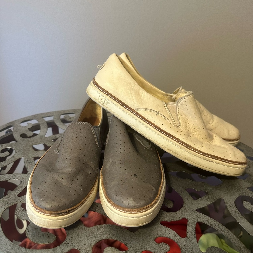 Ugg keile perforated leather slip ons.